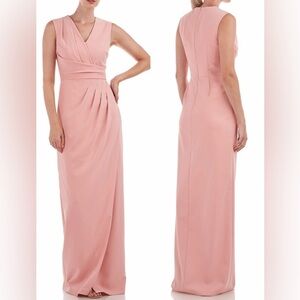 NWOT Kay Unger Cassia Pleated Column Tan Rose Pink Gown Sz 12